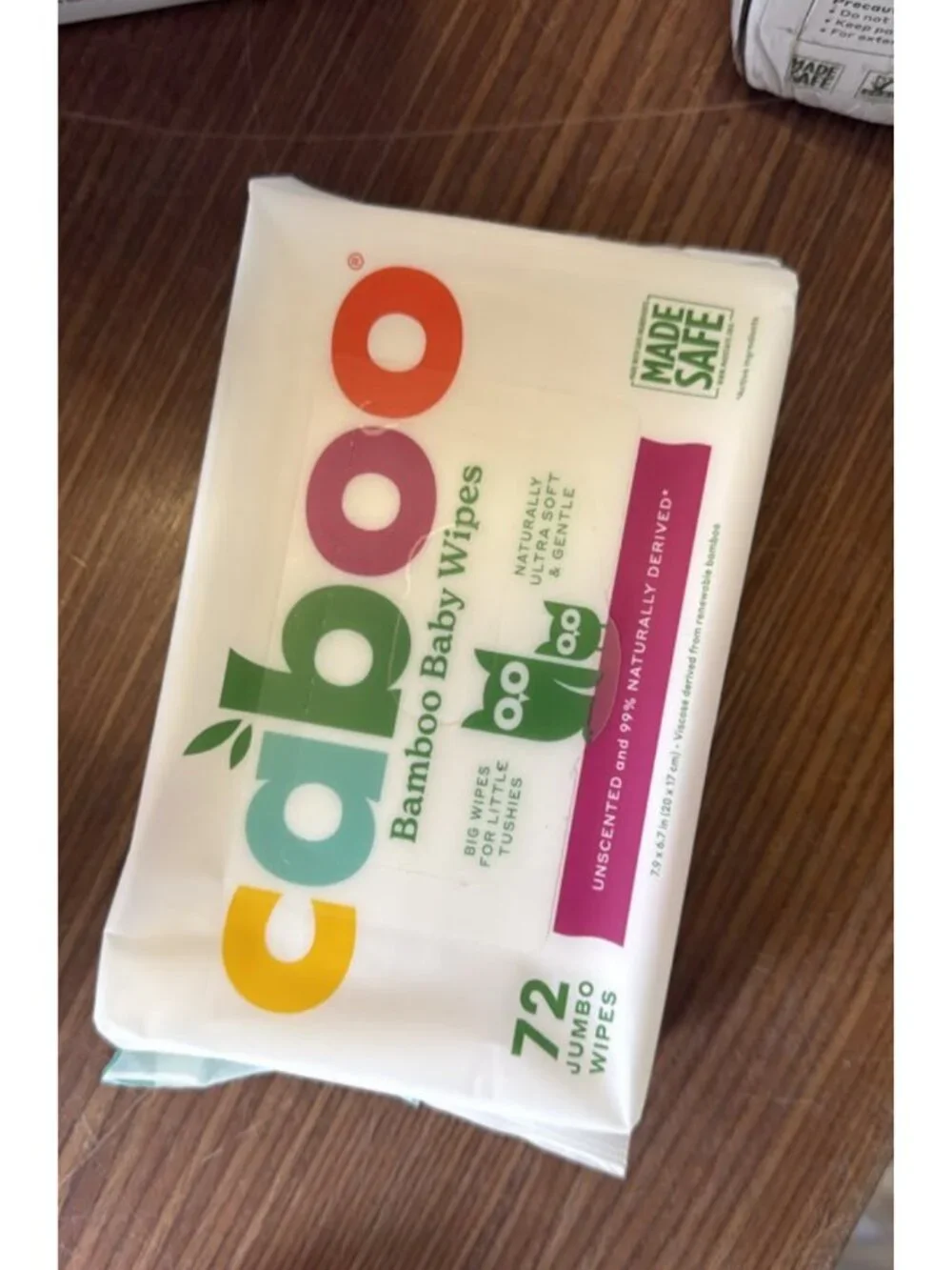 Caboo Bamboo Baby Wipes 72 Jumbo Count Unscented Natural New Sealed